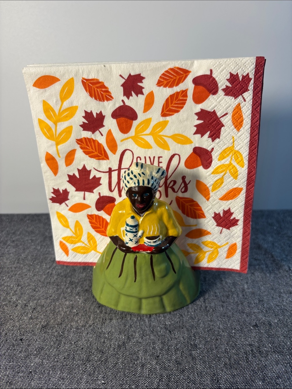 Decorative Green & Yellow Ceramic Kitchen Figure - Vintage Style